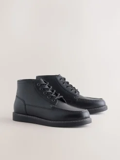 Black Mid Wedge Leather Boots