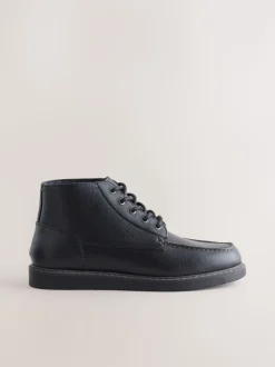 Black Mid Wedge Leather Boots