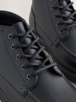 Black Mid Wedge Leather Boots