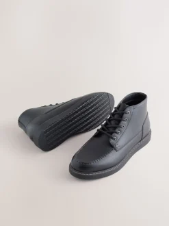 Black Mid Wedge Leather Boots