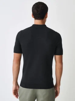 Black Muscle Fit Cotton Rich Short Sleeve Knit Polo Shirt