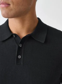 Black Muscle Fit Cotton Rich Short Sleeve Knit Polo Shirt