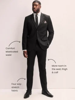 Black Muscle Fit Motionflex Stretch Suit Trousers