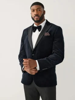 Black Muscle Fit Motionflex Stretch Velvet Blazer