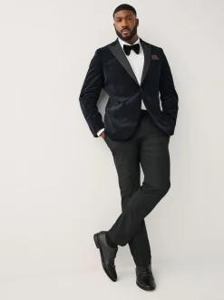 Black Muscle Fit Motionflex Stretch Velvet Blazer