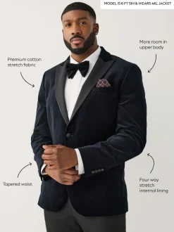 Black Muscle Fit Motionflex Stretch Velvet Blazer