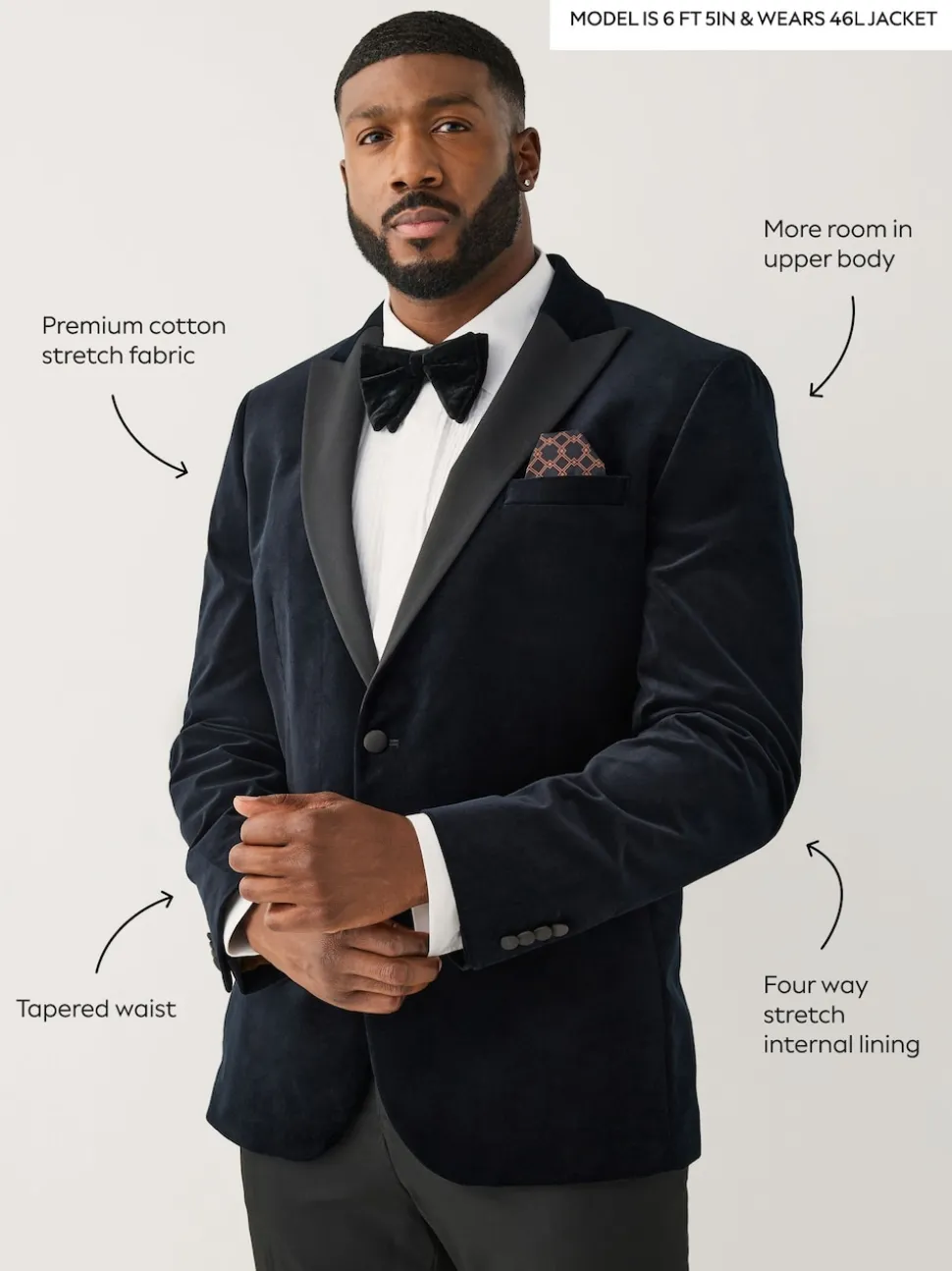 Black Muscle Fit Motionflex Stretch Velvet Blazer