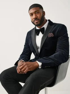 Black Muscle Fit Motionflex Stretch Velvet Blazer