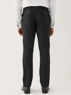 Black Muscle Fit Motionflex Textured Tuxedo Trousers With Side Tape