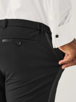 Black Muscle Fit Motionflex Textured Tuxedo Trousers With Side Tape