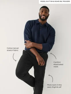 Black Muscle Fit N.Premium Smart Cotton TENCEL™ Lyocell Blend Chinos With Comfort Waistband