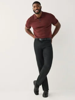 Black Muscle Fit Smart Brushed Cotton TENCEL™ Lyocell Blend Chinos With Belt