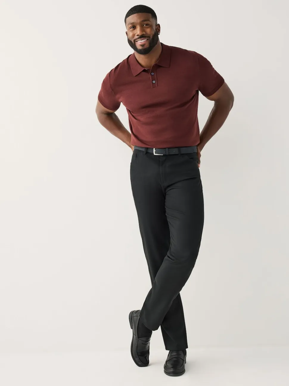 Black Muscle Fit Smart Brushed Cotton TENCEL™ Lyocell Blend Chinos With Belt