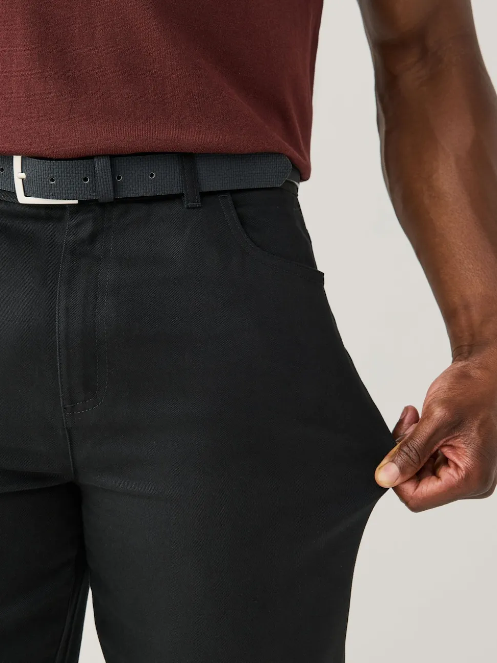 Black Muscle Fit Smart Brushed Cotton TENCEL™ Lyocell Blend Chinos With Belt
