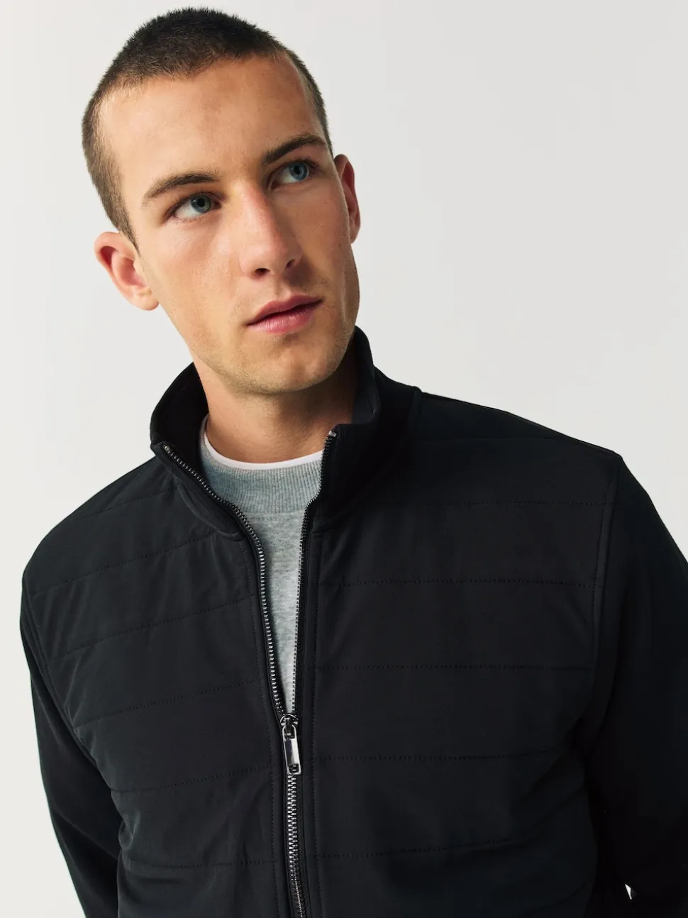 Black Non-Hooded Hybrid Full Zip Jacket