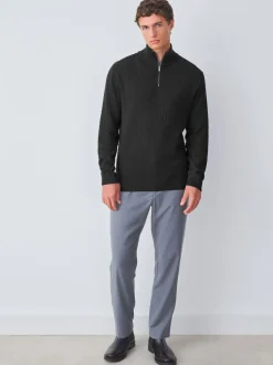 Black N.Premium Cotton Rich Regular Fit Premium Textured Quarter Zip Neck Jumper