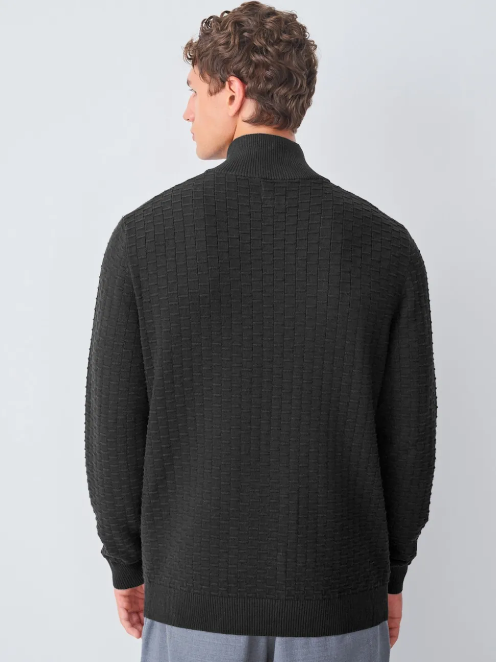 Black N.Premium Cotton Rich Regular Fit Premium Textured Quarter Zip Neck Jumper