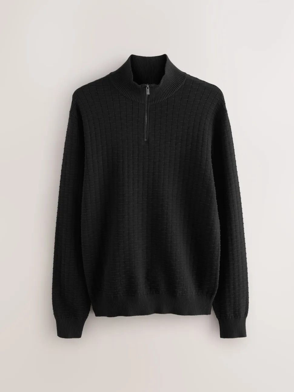 Black N.Premium Cotton Rich Regular Fit Premium Textured Quarter Zip Neck Jumper