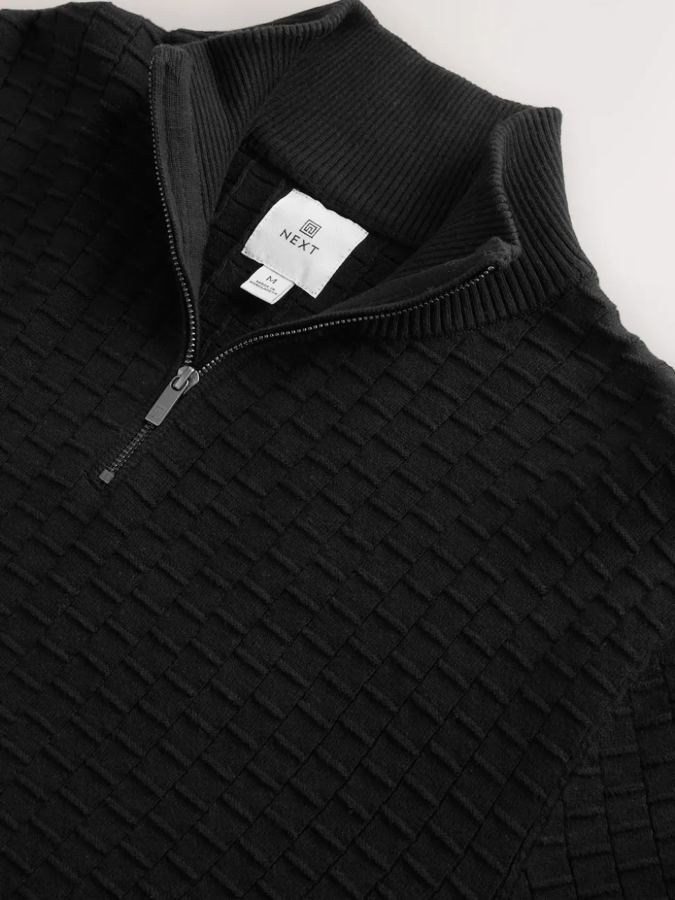 Black N.Premium Cotton Rich Regular Fit Premium Textured Quarter Zip Neck Jumper