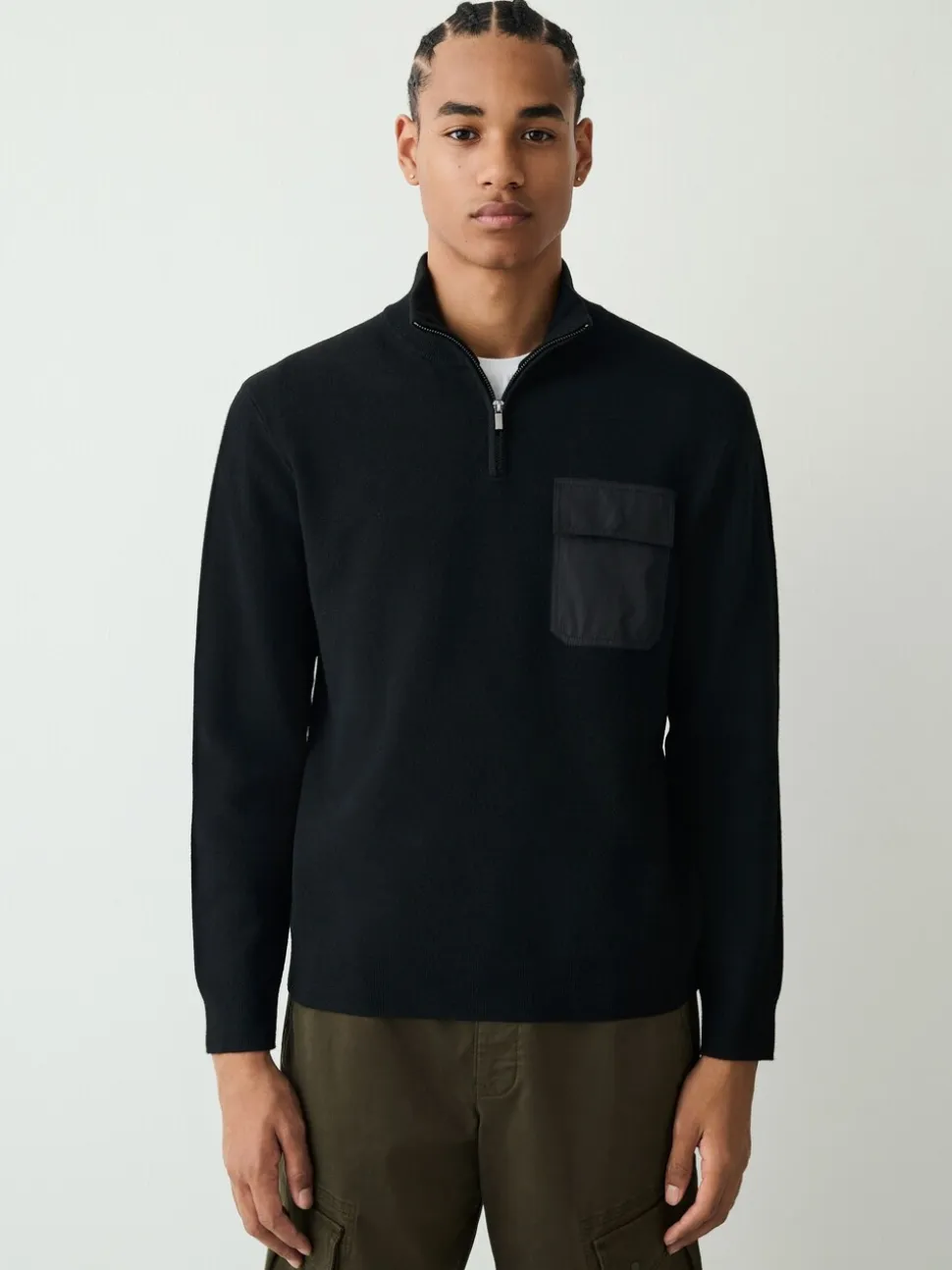 Black N.Premium Regular Fit Mid Weight Quarter Zip Neck Jumper