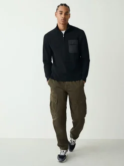 Black N.Premium Regular Fit Mid Weight Quarter Zip Neck Jumper