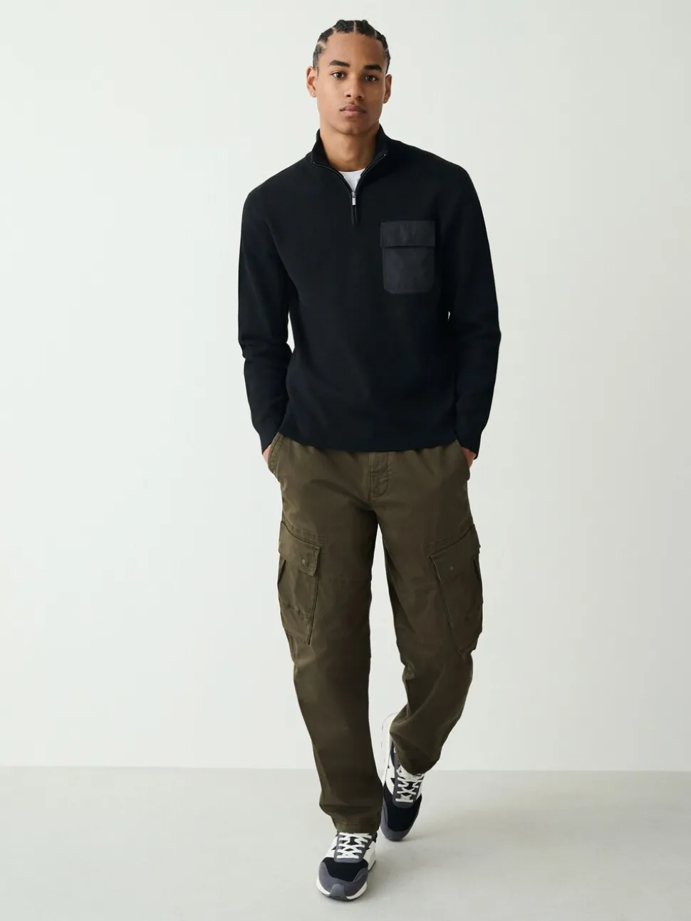 Black N.Premium Regular Fit Mid Weight Quarter Zip Neck Jumper