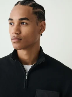 Black N.Premium Regular Fit Mid Weight Quarter Zip Neck Jumper