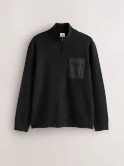 Black N.Premium Regular Fit Mid Weight Quarter Zip Neck Jumper