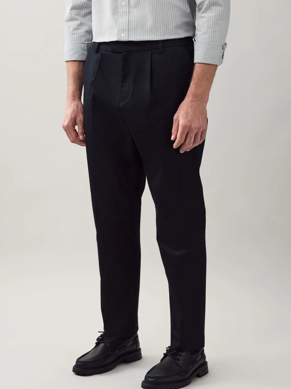 Black N.Premium Regular Tapered Fit Smart Cotton Chinos with Elasticated Back and Stretch