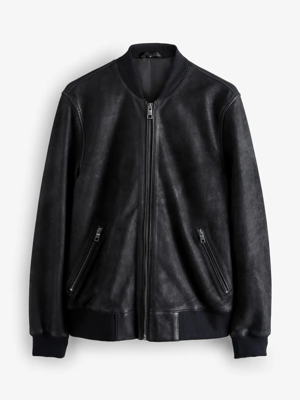 Black Nubuck Leather Bomber Jacket