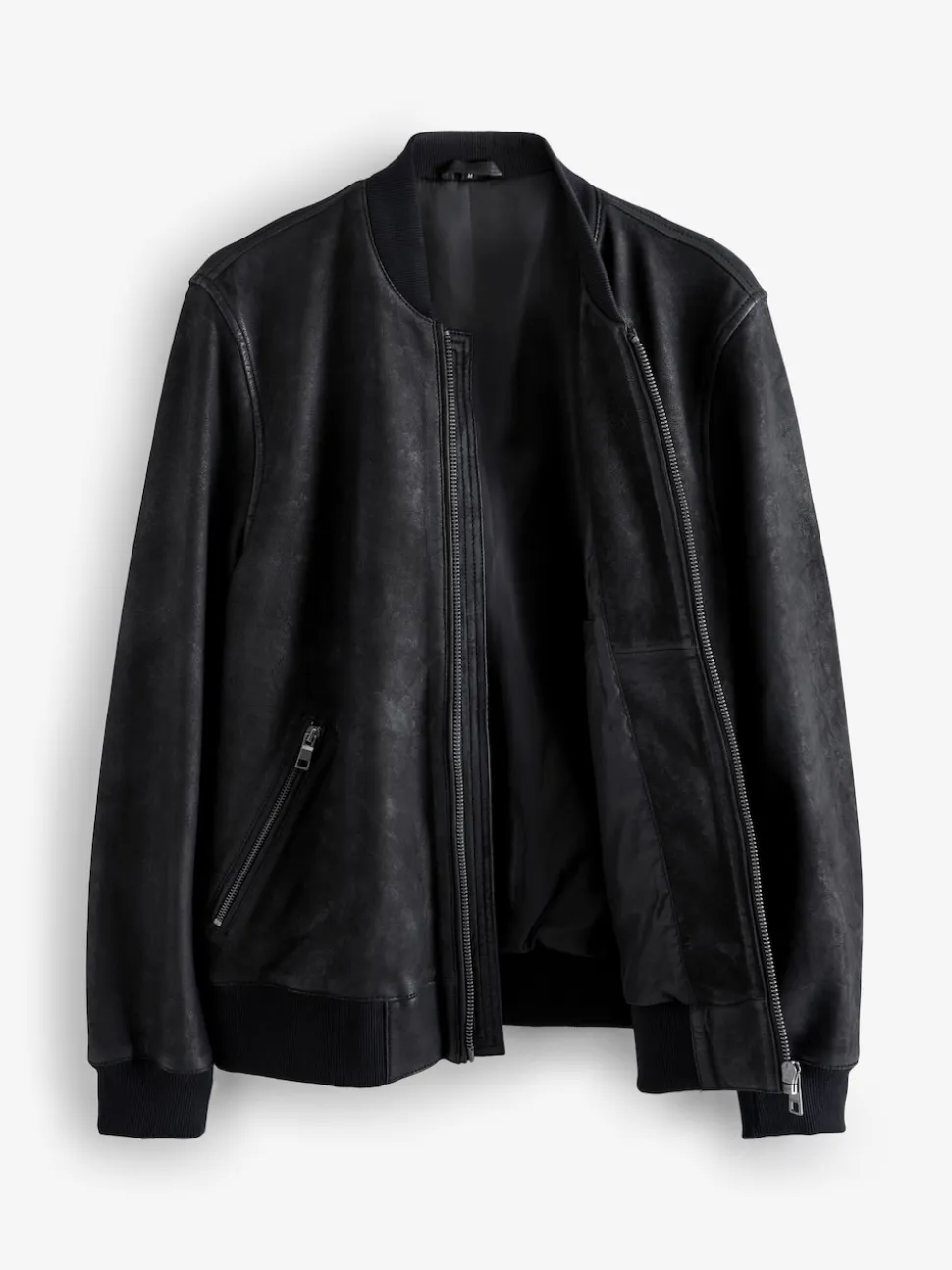 Black Nubuck Leather Bomber Jacket