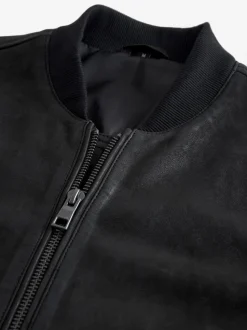 Black Nubuck Leather Bomber Jacket