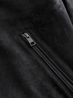 Black Nubuck Leather Bomber Jacket