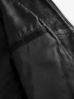 Black Nubuck Leather Bomber Jacket