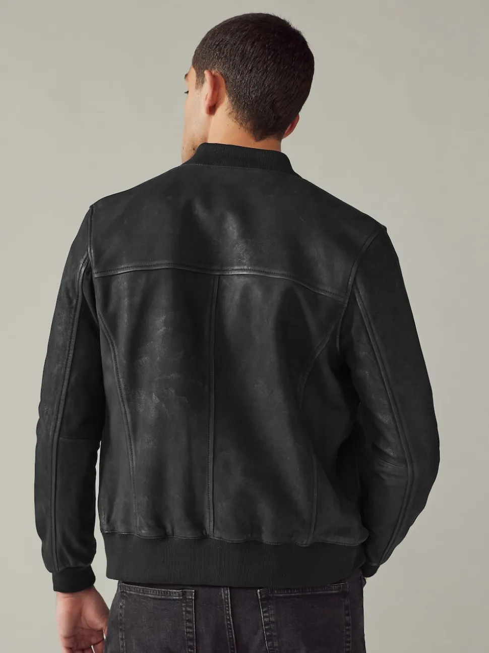 Black Nubuck Leather Bomber Jacket