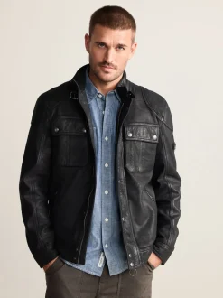 Black Nubuck Signature Four Pocket Leather Biker Jacket