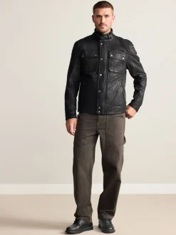 Black Nubuck Signature Four Pocket Leather Biker Jacket