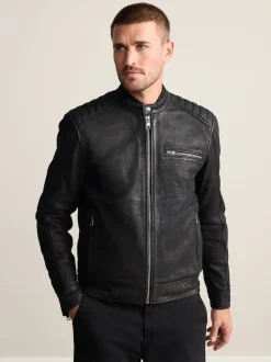 Black Nubuck Signature Leather Racer Jacket