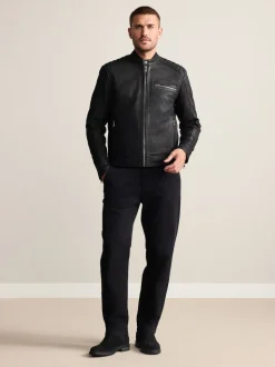 Black Nubuck Signature Leather Racer Jacket
