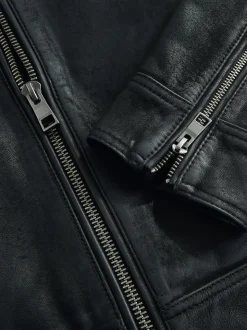 Black Nubuck Signature Leather Racer Jacket