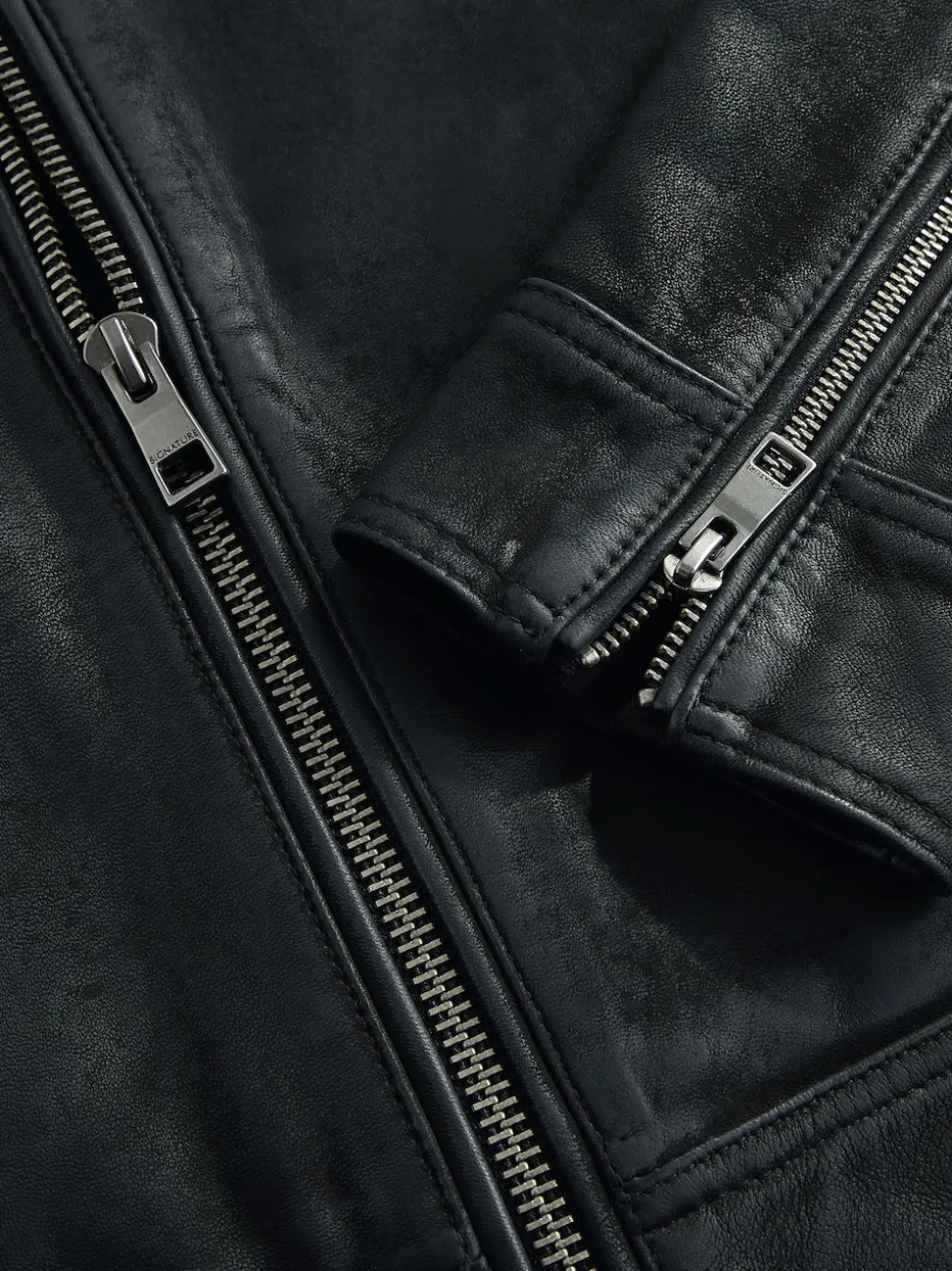 Black Nubuck Signature Leather Racer Jacket