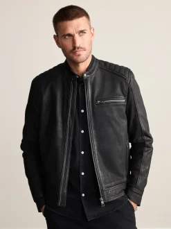 Black Nubuck Signature Leather Racer Jacket