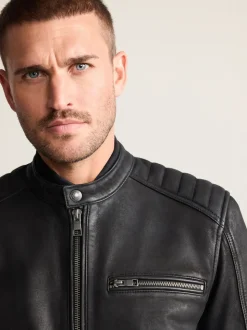 Black Nubuck Signature Leather Racer Jacket