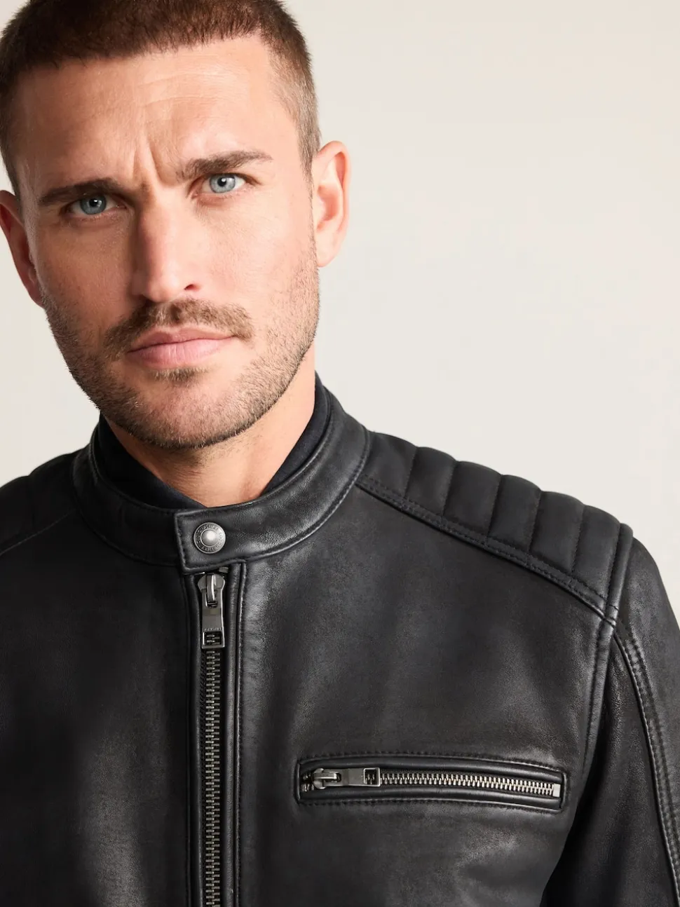 Black Nubuck Signature Leather Racer Jacket