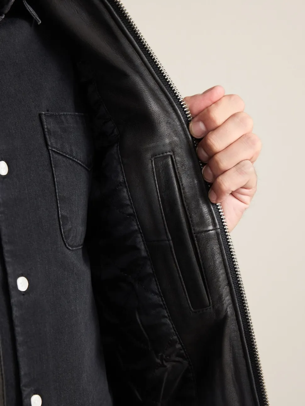 Black Nubuck Signature Leather Racer Jacket