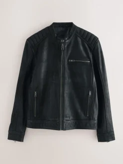 Black Nubuck Signature Leather Racer Jacket