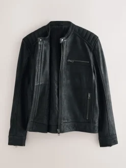 Black Nubuck Signature Leather Racer Jacket