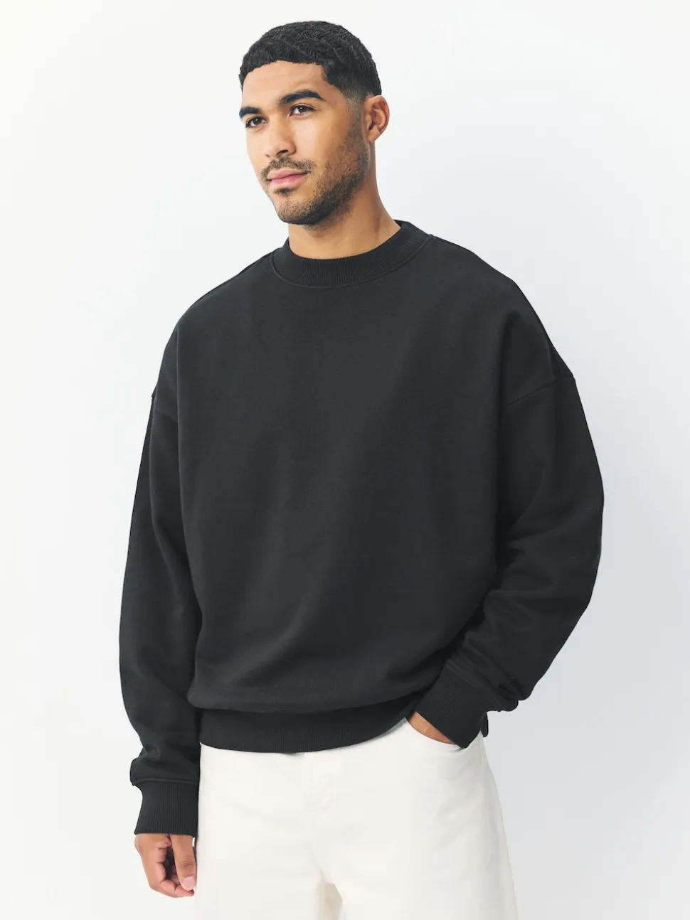 Black Oversized Heavyweight Cotton Rich Crew Neck Sweatshirt