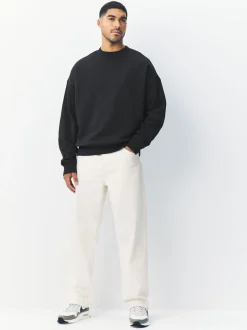Black Oversized Heavyweight Cotton Rich Crew Neck Sweatshirt