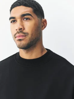 Black Oversized Heavyweight Cotton Rich Crew Neck Sweatshirt